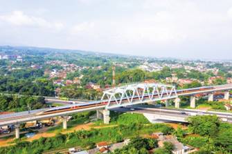 An aerial photo taken on May 22, 2023 showing a comprehensive inspection train running along the Jakarta-Bandung High-Speed Railway in Indonesia. Photo: cnsphoto